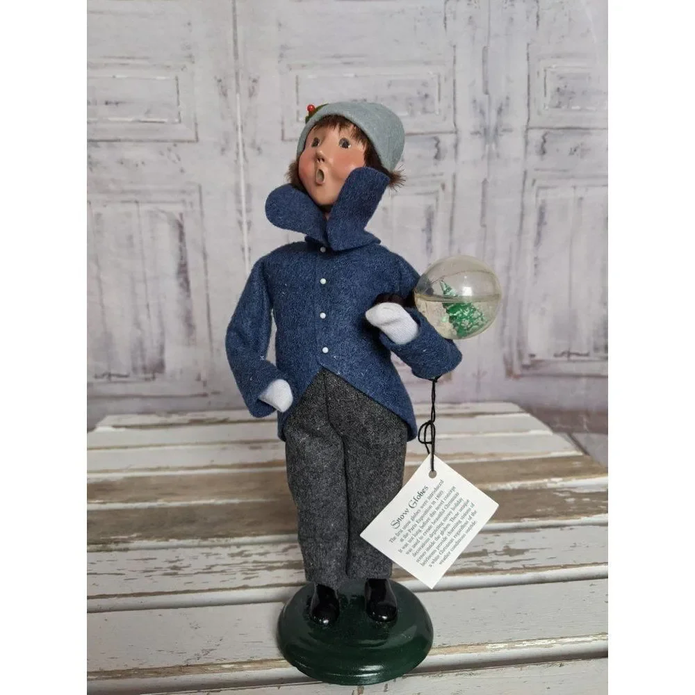 Byers choice snow globe Christmas traditions boy f